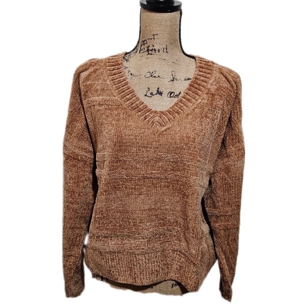 SO Caramel Brown V-Neck Chenille Sweater Size XL - Picture 2 of 13